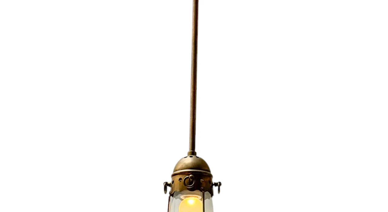 Arts & Crafts Brass Pendant with Glass Shade, 1900s